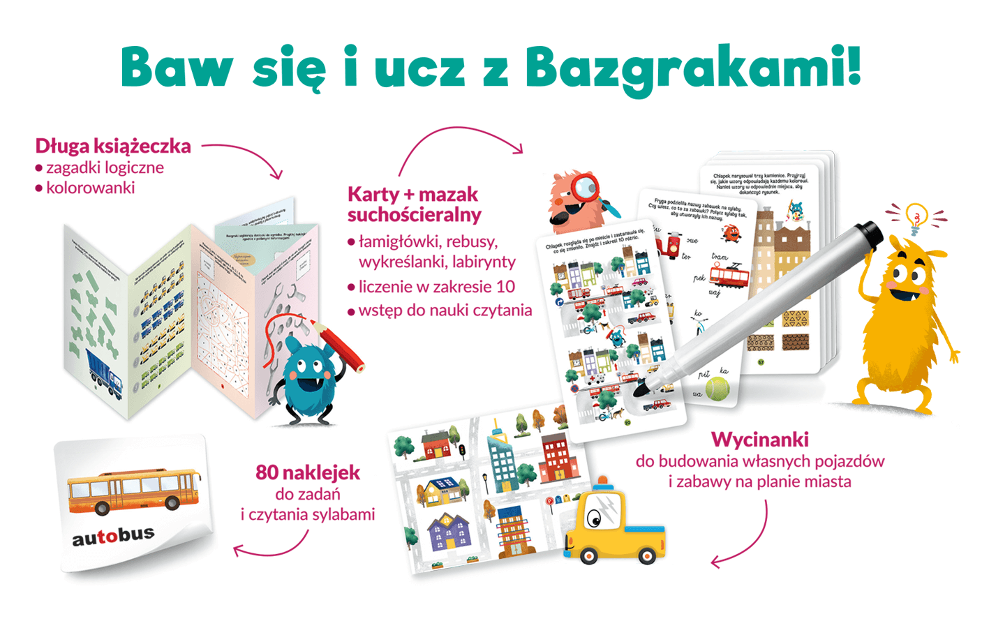 Zabawy edukacyjne. Bazgraki. Super pojazdy - zestaw twórczych i edukacyjnych zabaw